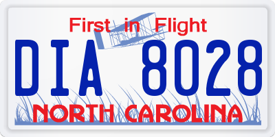 NC license plate DIA8028