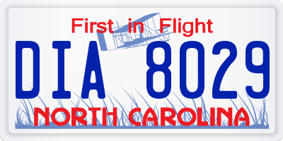 NC license plate DIA8029