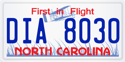 NC license plate DIA8030