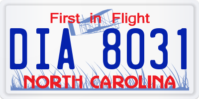 NC license plate DIA8031