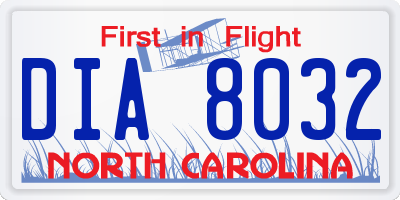 NC license plate DIA8032