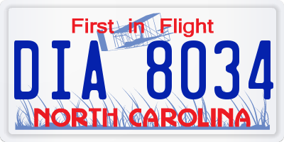 NC license plate DIA8034