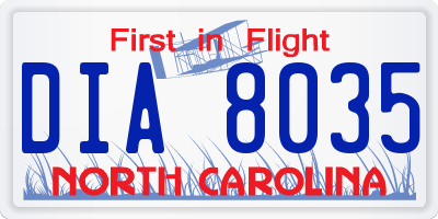 NC license plate DIA8035