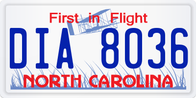 NC license plate DIA8036