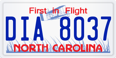 NC license plate DIA8037