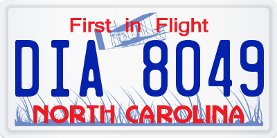 NC license plate DIA8049