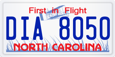 NC license plate DIA8050