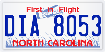 NC license plate DIA8053