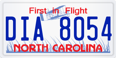 NC license plate DIA8054