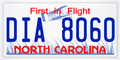 NC license plate DIA8060