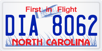 NC license plate DIA8062