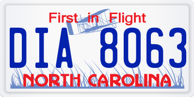 NC license plate DIA8063