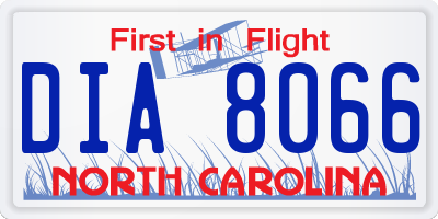 NC license plate DIA8066