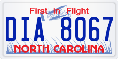 NC license plate DIA8067