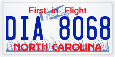 NC license plate DIA8068
