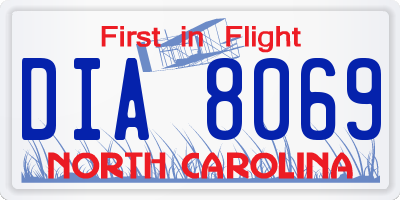 NC license plate DIA8069