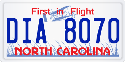 NC license plate DIA8070
