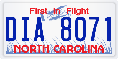 NC license plate DIA8071