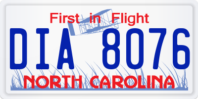 NC license plate DIA8076