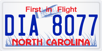 NC license plate DIA8077