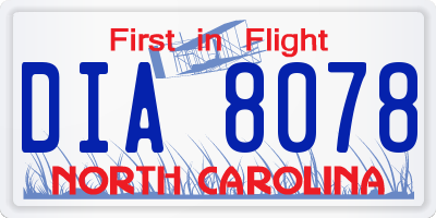 NC license plate DIA8078