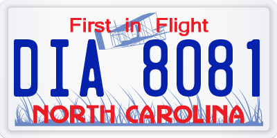 NC license plate DIA8081