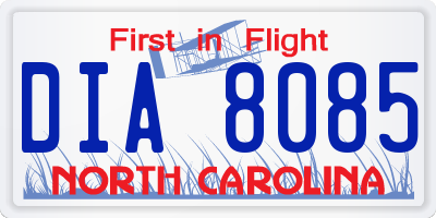 NC license plate DIA8085