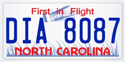 NC license plate DIA8087