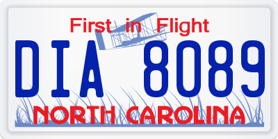 NC license plate DIA8089