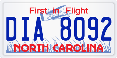 NC license plate DIA8092