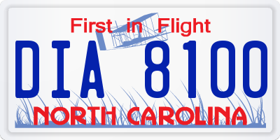 NC license plate DIA8100