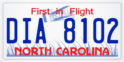 NC license plate DIA8102
