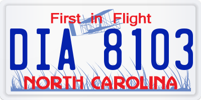 NC license plate DIA8103