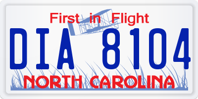 NC license plate DIA8104