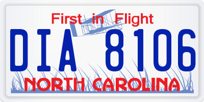 NC license plate DIA8106