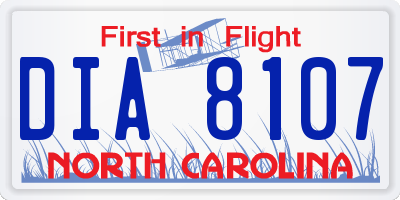 NC license plate DIA8107