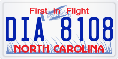 NC license plate DIA8108
