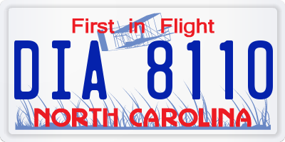NC license plate DIA8110