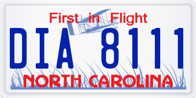 NC license plate DIA8111