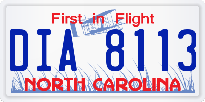 NC license plate DIA8113