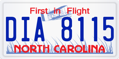 NC license plate DIA8115