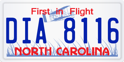 NC license plate DIA8116