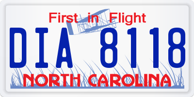 NC license plate DIA8118