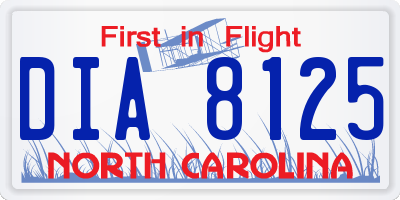 NC license plate DIA8125