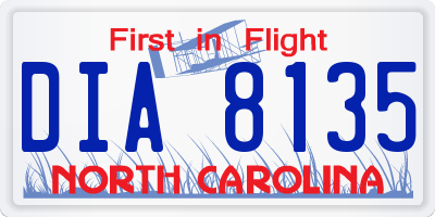 NC license plate DIA8135