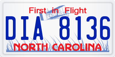 NC license plate DIA8136