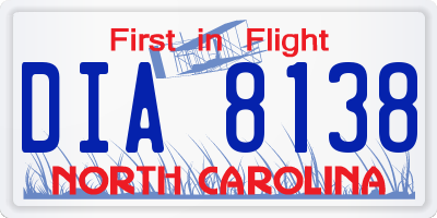 NC license plate DIA8138