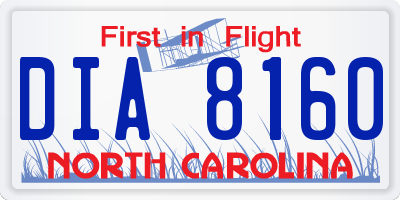 NC license plate DIA8160