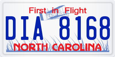 NC license plate DIA8168