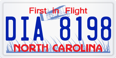 NC license plate DIA8198